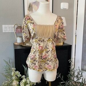 Banana Republic 100% Silk Floral Top – Cottagecore Romance - Size Large
